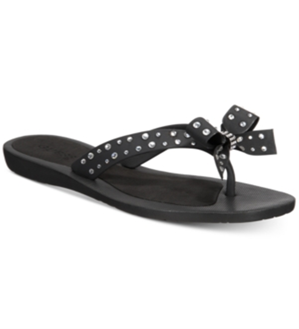 Guess Women's Tutu Rhinestone Thong Flip Flops BlackSize -7 M