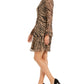 Anne Klein Women's Animal Print Zippered Fit Flare Dress Brown Size 8