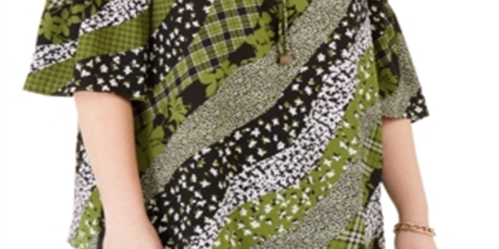 Michael Kors Women's Plus Mixed Print Cold Shoulder Top Green Size 2X