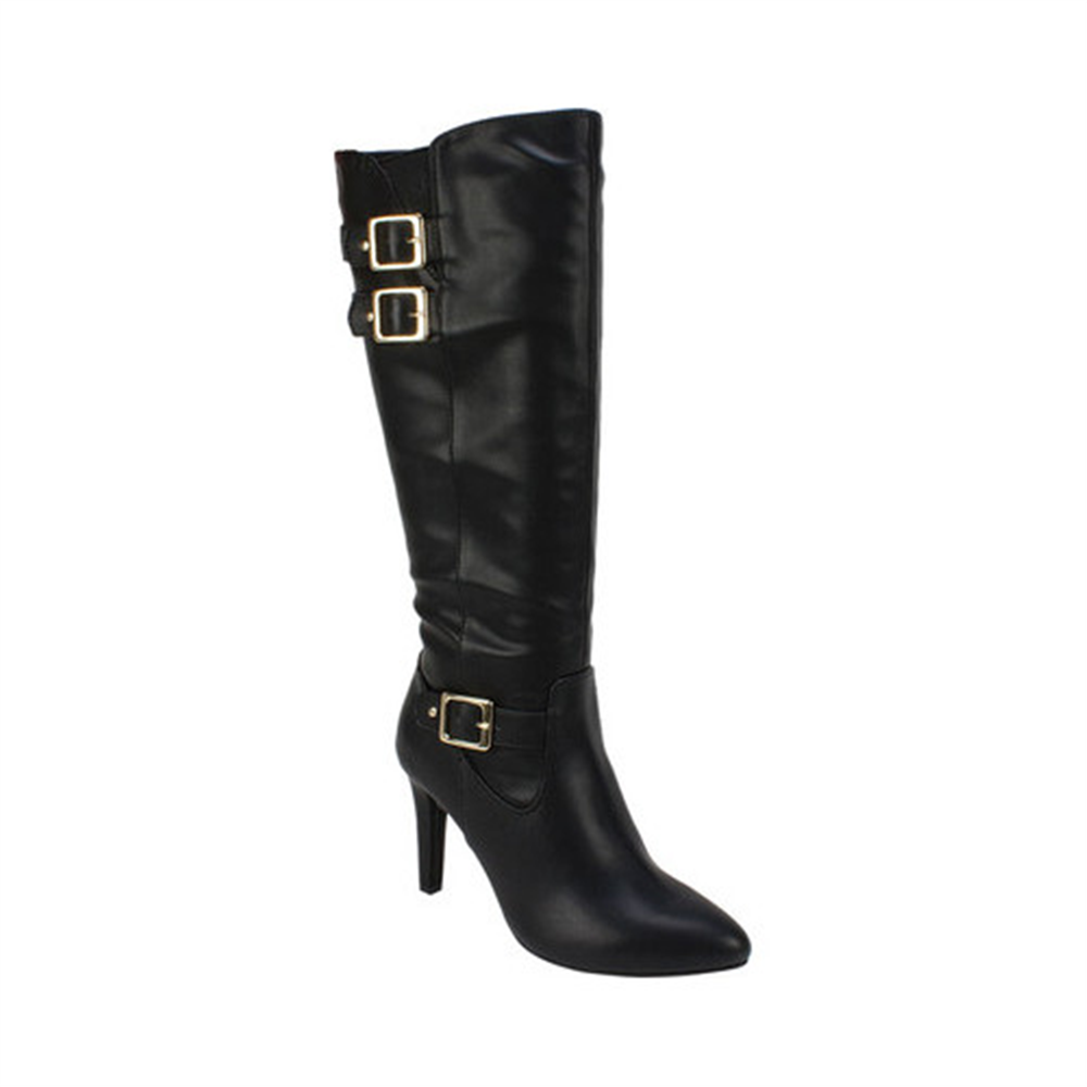 Rialto Women's Buckle Accent Pointed Toe Stiletto Zip up Dress Boots Black Size 6.5 M