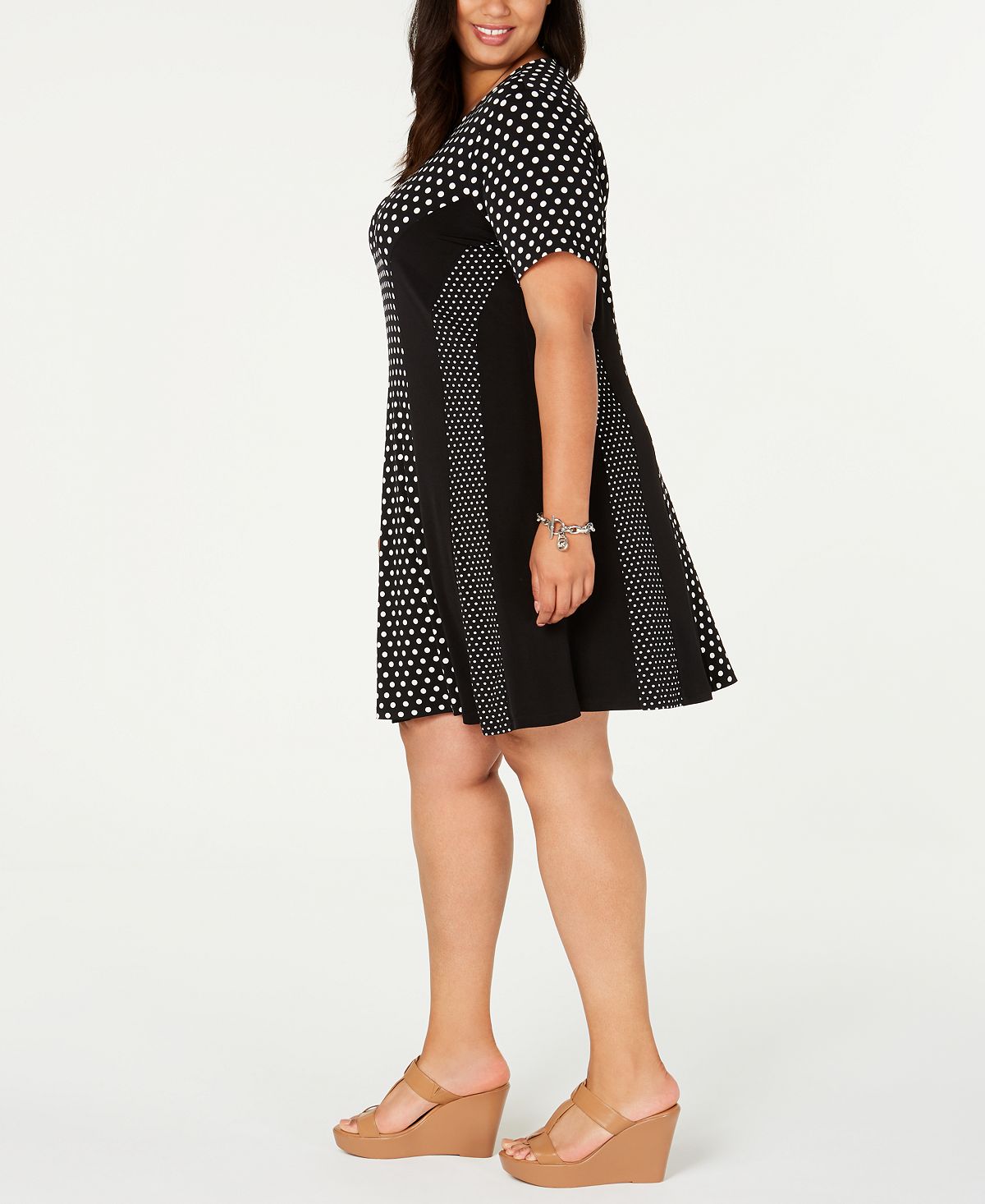 Michael Kors Women's Plus Polka Dot Stretch Fit & Flare Dress Black Size 1X