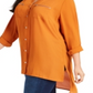 NY Collection Women's Plus Y Neck High Low Blouse Brown Size 1XL