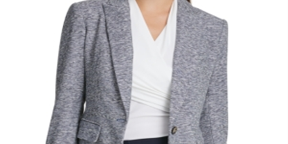 DKNY Women's Marled One Button Blazer Blue Size 6 Petite