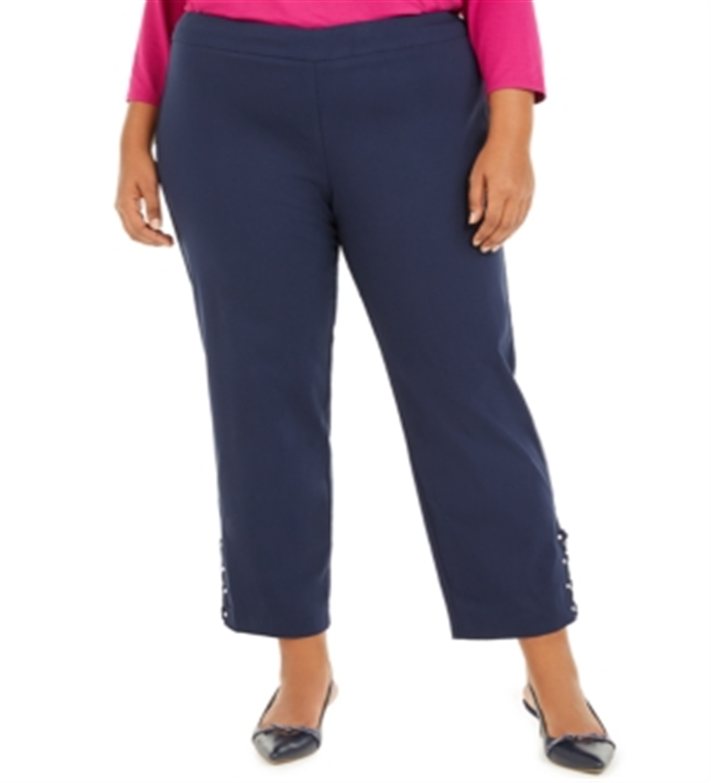 JM Collection Women's Plus Ankle Laced Pull on Pants Blue Size 26W