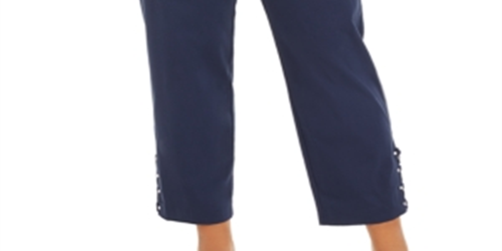 JM Collection Women's Plus Ankle Laced Pull on Pants Blue Size 26W