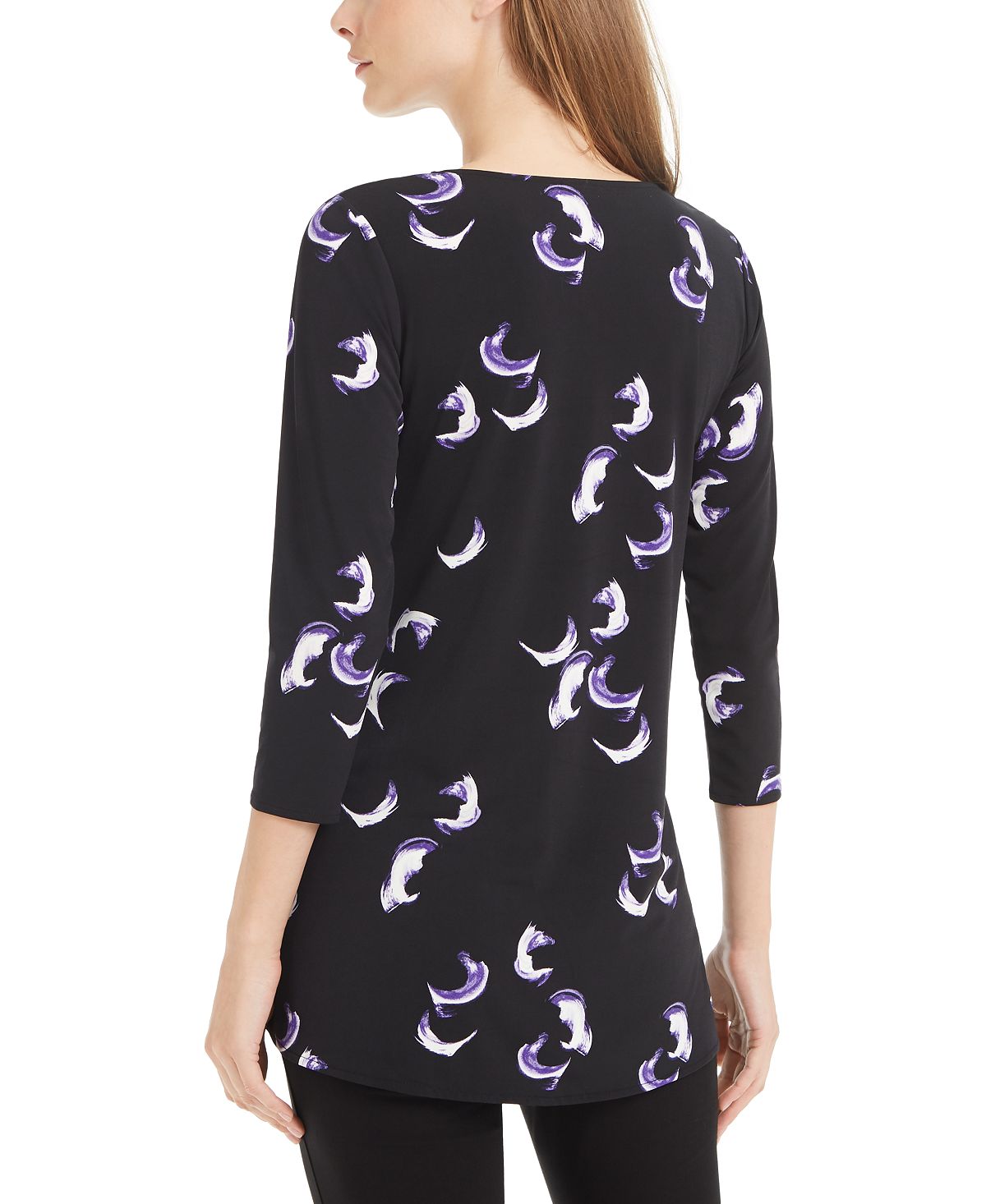 Alfani Women's Printed Neckline Hardware Top Black Size Medium