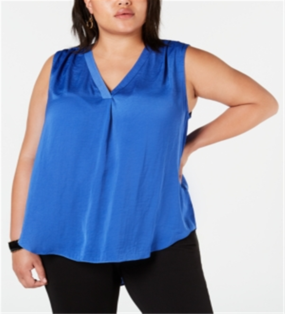 Alfani Women's Plus Satin Ruched Tunic Top Blue Size 1X