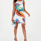 Robbie Bee Women's Printed Chiffon Trapeze Dress -White Size 10 P