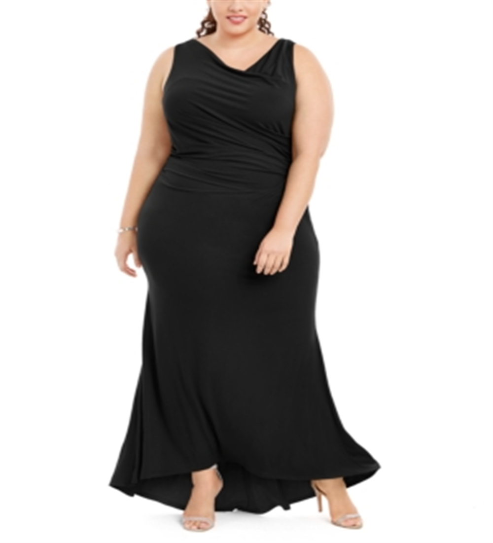 Calvin Klein Women's Plus Draped Cowlneck Gown Black Size 14W