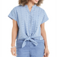 CHARTER CLUB Womens Blue Tie Front Polka Dot Short Sleeve Split Button up Top XS