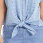 CHARTER CLUB Womens Blue Tie Front Polka Dot Short Sleeve Split Button up Top XS