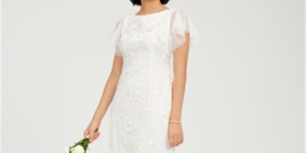 Adrianna Papell Women's Embroidered Floral Sheath Dress White Size 2
