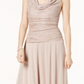 R & M Richards Women's Draped & Ruched Shimmer Gown Brown Size 14