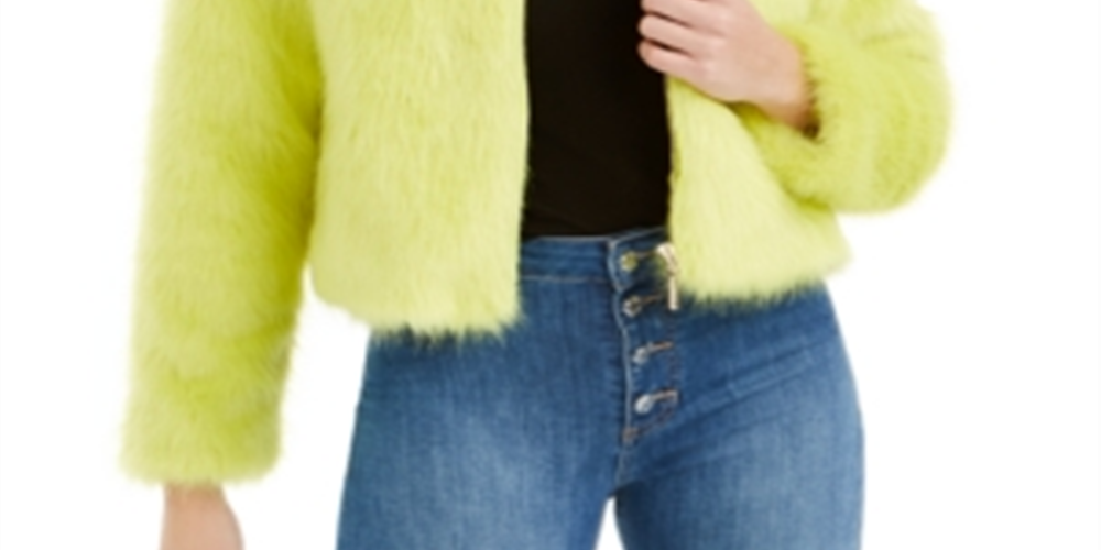 Guess Women's Acid Queen Faux Fur Jacket Green Size Large