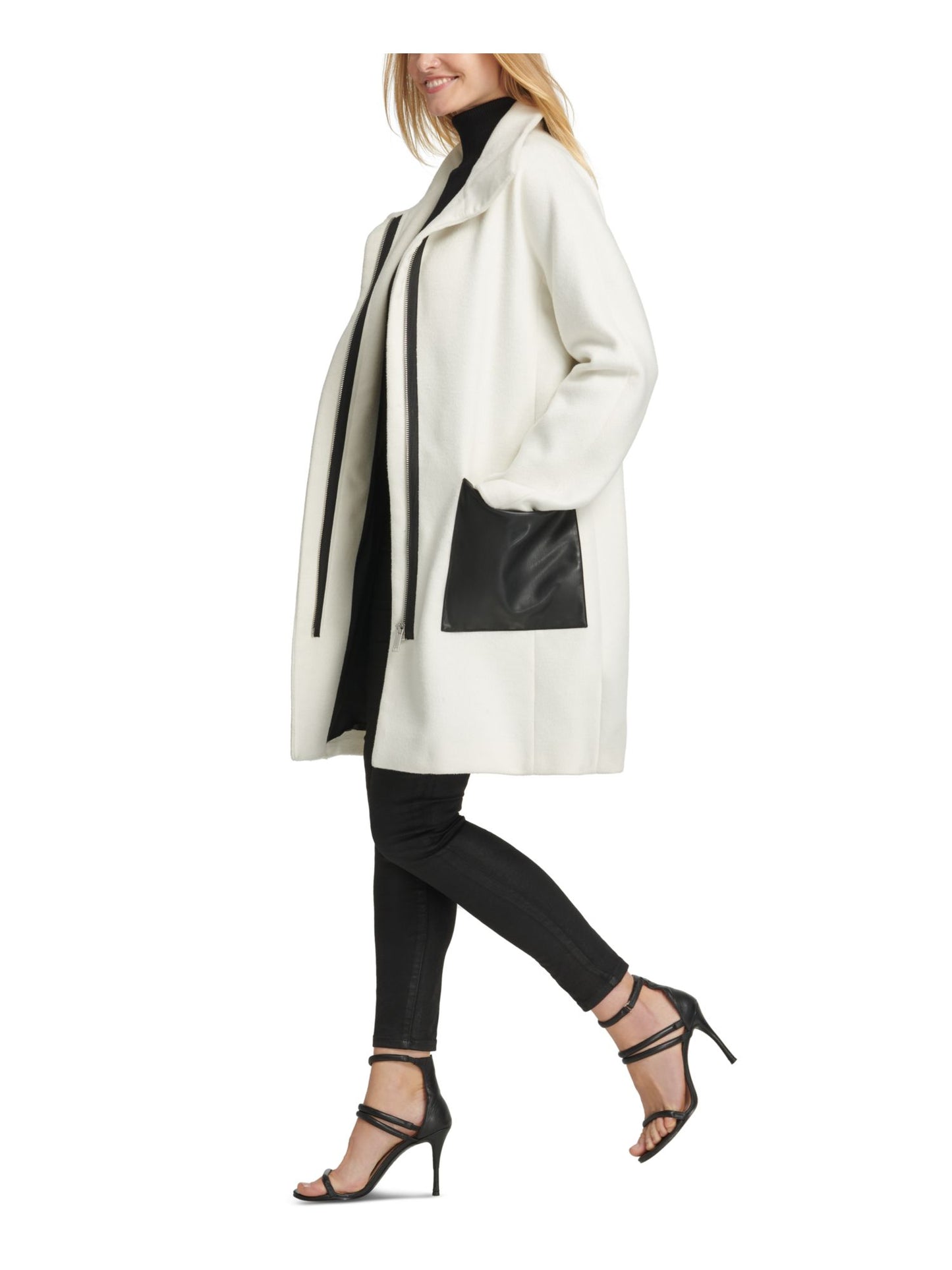 DKNY Women's Cold Weather Winter Long Coat White Size Medium