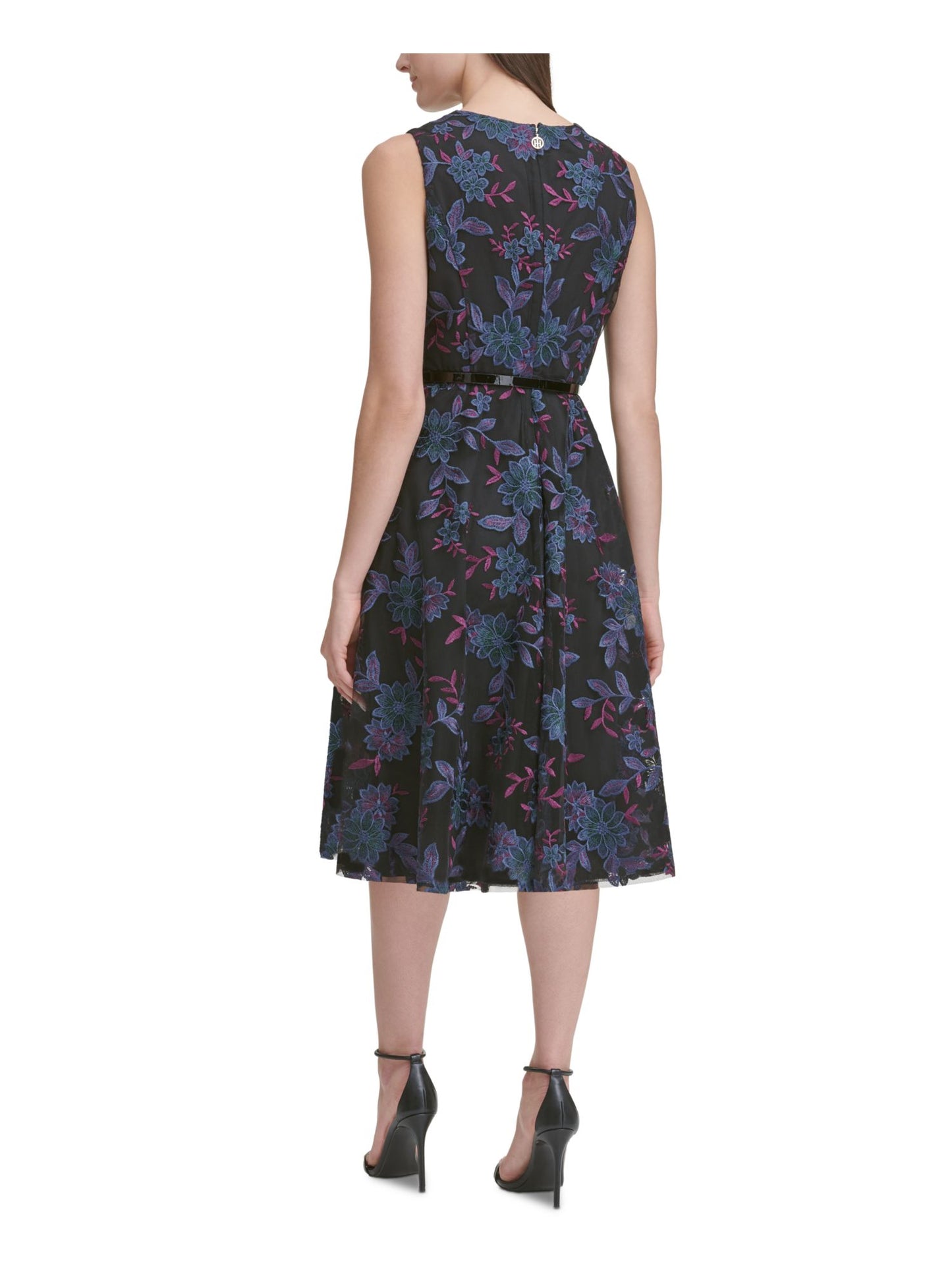 Tommy Hilfiger Women's Belted Embroidered Fit & Flare Dress Black Size 6