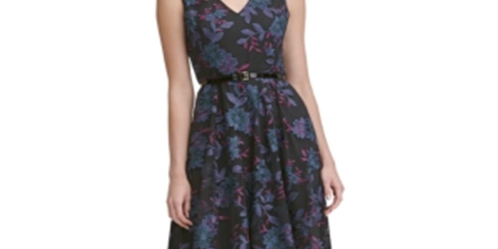 Tommy Hilfiger Women's Belted Embroidered Fit & Flare Dress Black Size 6