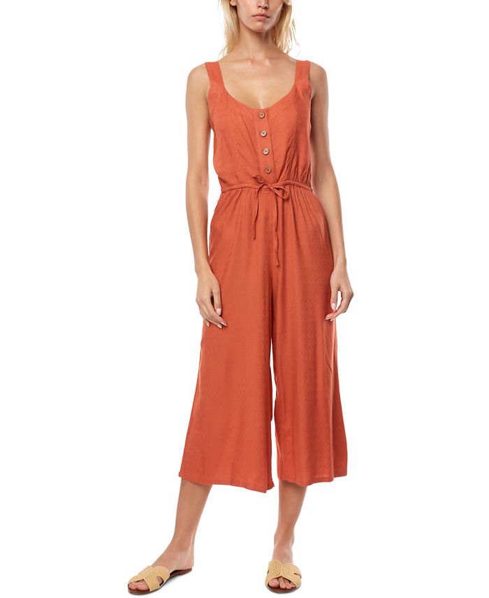 O'Neill Women's Rompers SPC Shawn Button Front Sleeveless Crop Jumpsuit Brown Size Medium