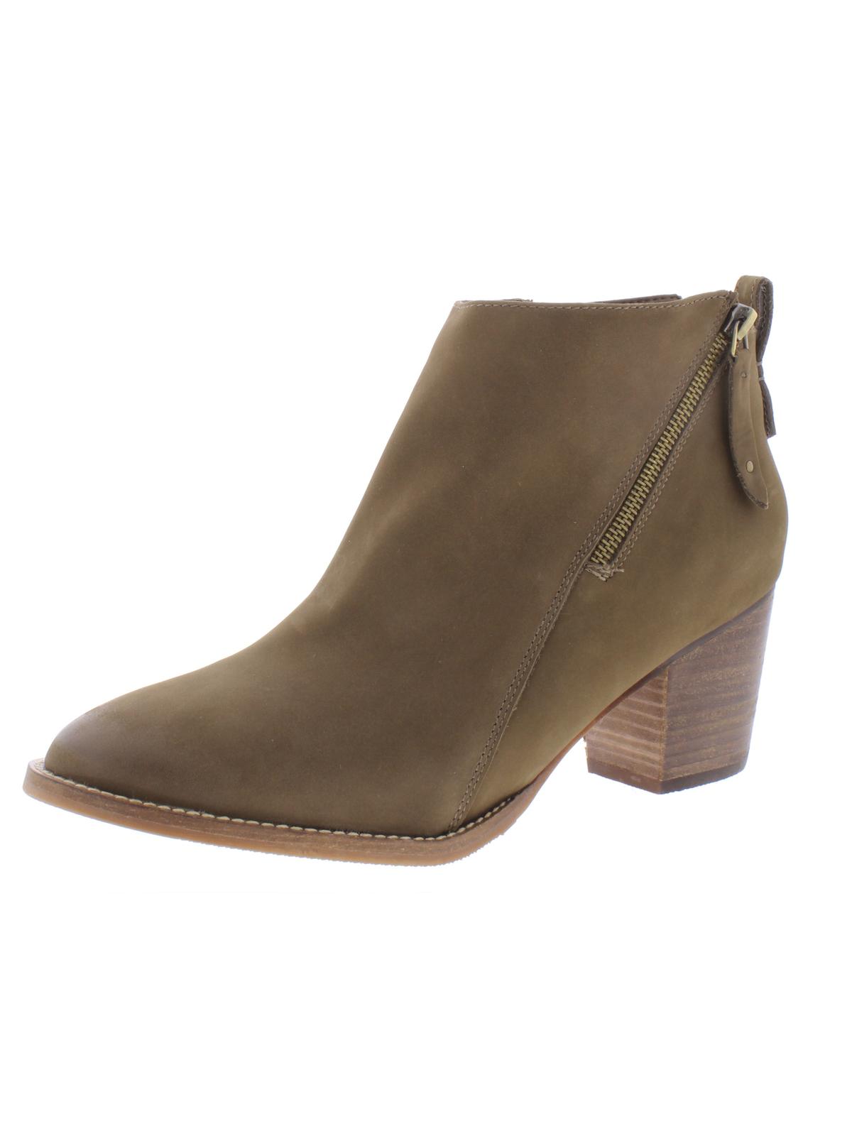 Aqua College Women's Waterproof Back Pull Tab Comfort Zipper Accent Nancy Round Toe Block Heel Zip up Leather Booties Green Size 8.5 M