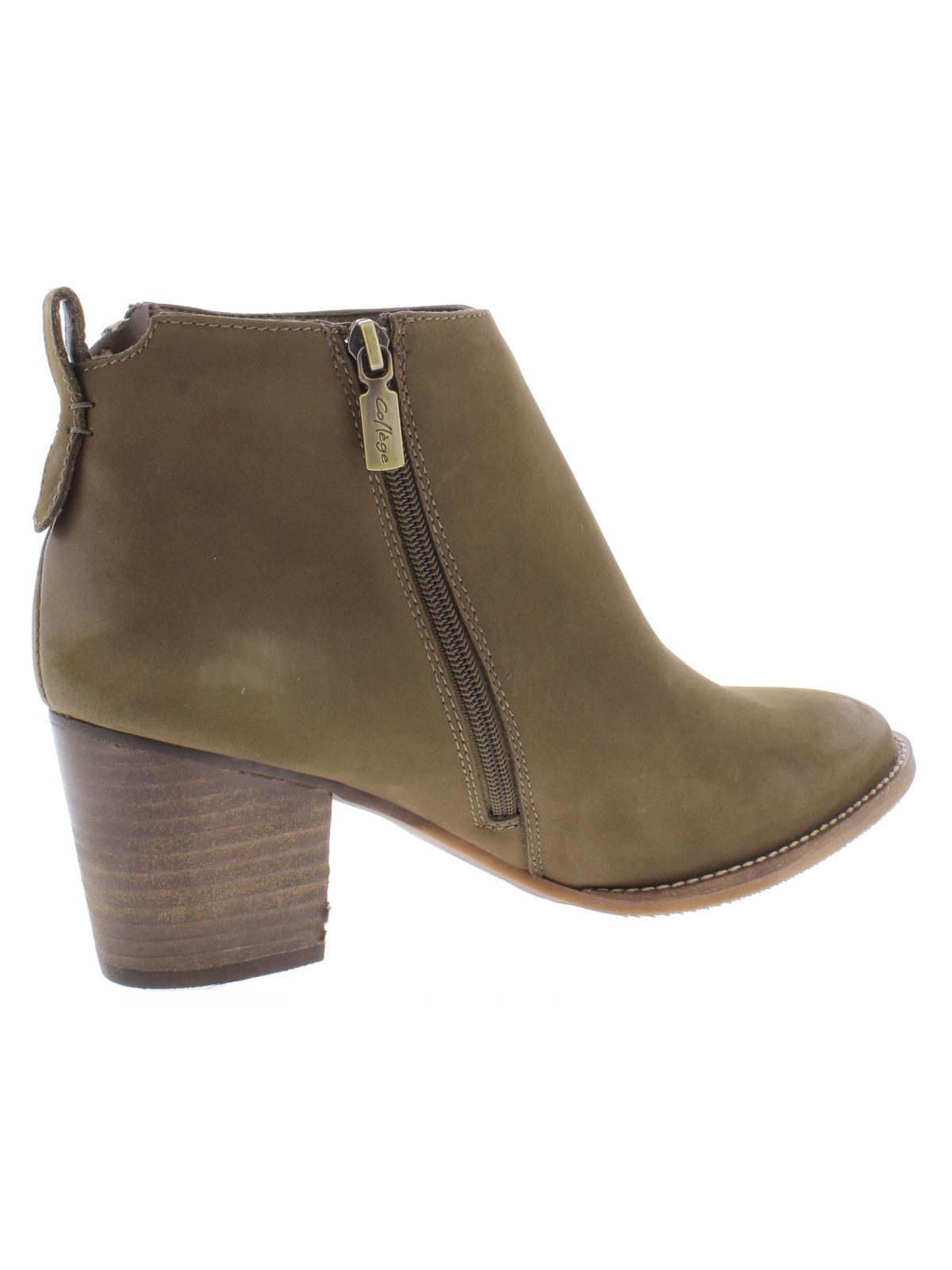 Aqua College Women's Waterproof Back Pull Tab Comfort Zipper Accent Nancy Round Toe Block Heel Zip up Leather Booties Green Size 8.5 M