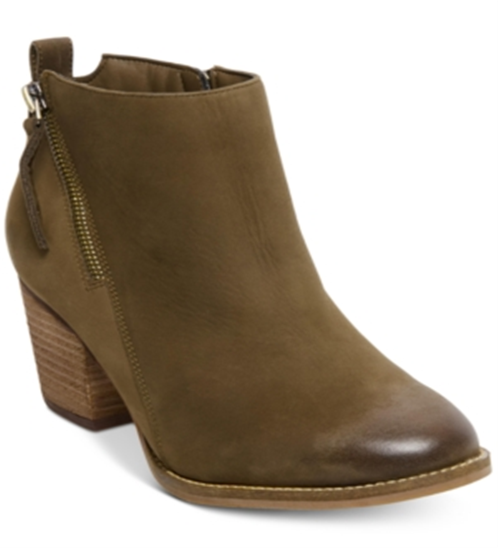 Aqua College Women's Waterproof Back Pull Tab Comfort Zipper Accent Nancy Round Toe Block Heel Zip up Leather Booties Green Size 8.5 M