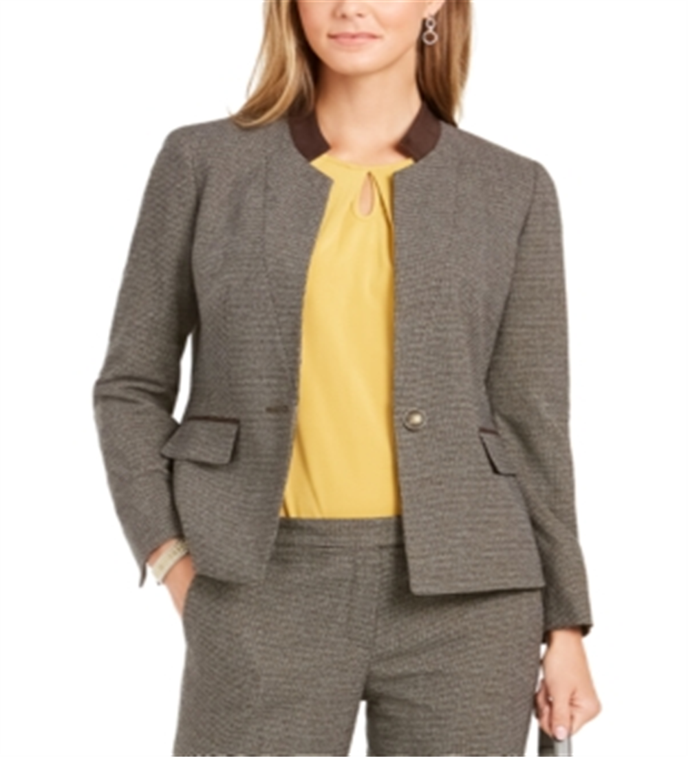 Kasper Women's Houndstooth Print Blazer Brown Size 10 Petite