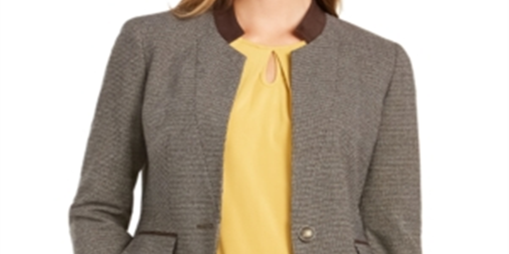 Kasper Women's Houndstooth Print Blazer Brown Size 4 Petite