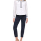 Tommy Hilfiger Women's Button Down Ribbon Collard Top White Size Small