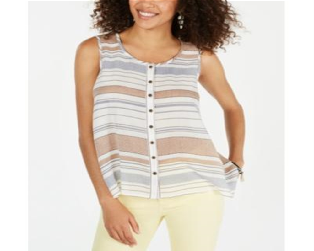Style & Co Women's Cotton Striped Button up Top White Size Small