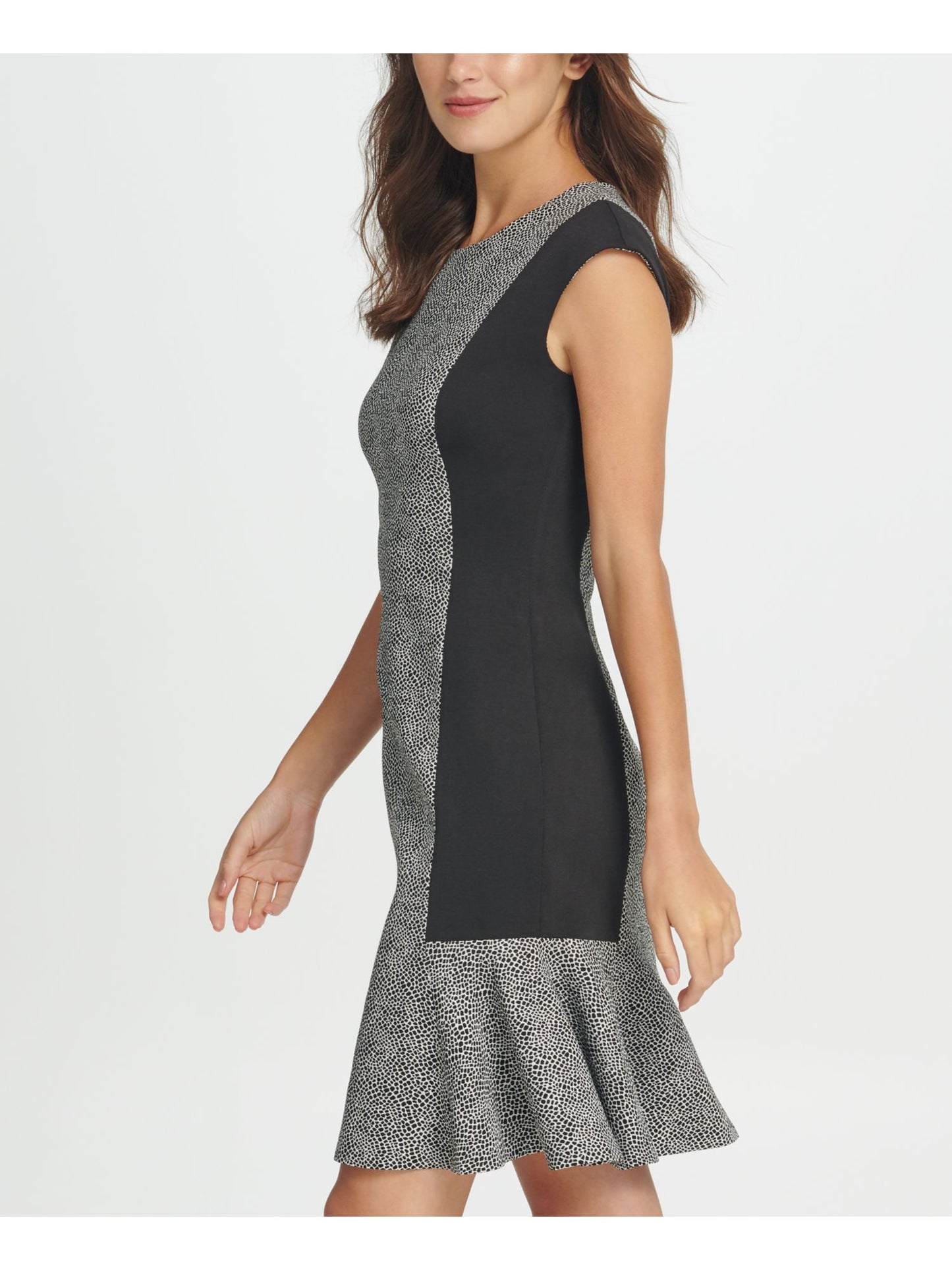DKNY Women's Colorblock Millenium Flounce Shift Dress Black Size 10