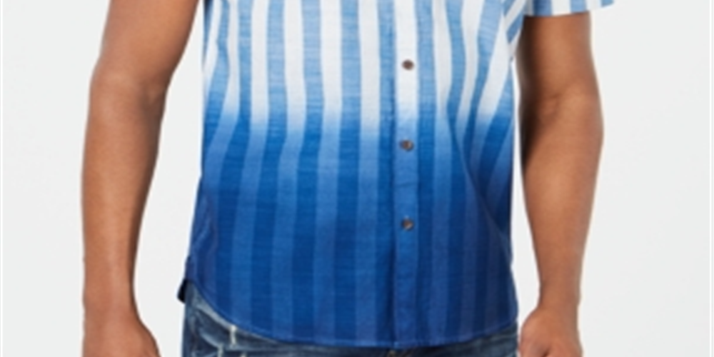 American Rag Men's Cotton Striped Button Down Shirt Blue Size Large
