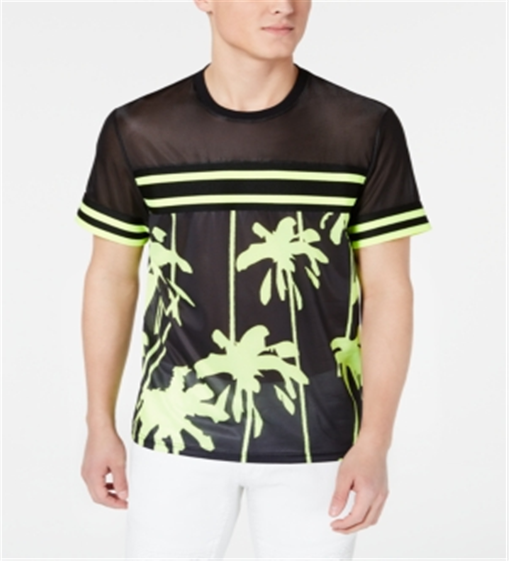INC International Concepts Men's Summer Time Printed Mesh Casual Shirt Black Size XXX-Large