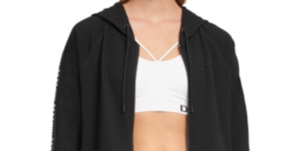 DKNY Women's Logo French Terry Zip Hoodie Black Size Small