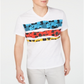 INC International Concepts Men's Graphic Tee V Neck Cartoon Strip Floral T-Shirt White Size X-Large