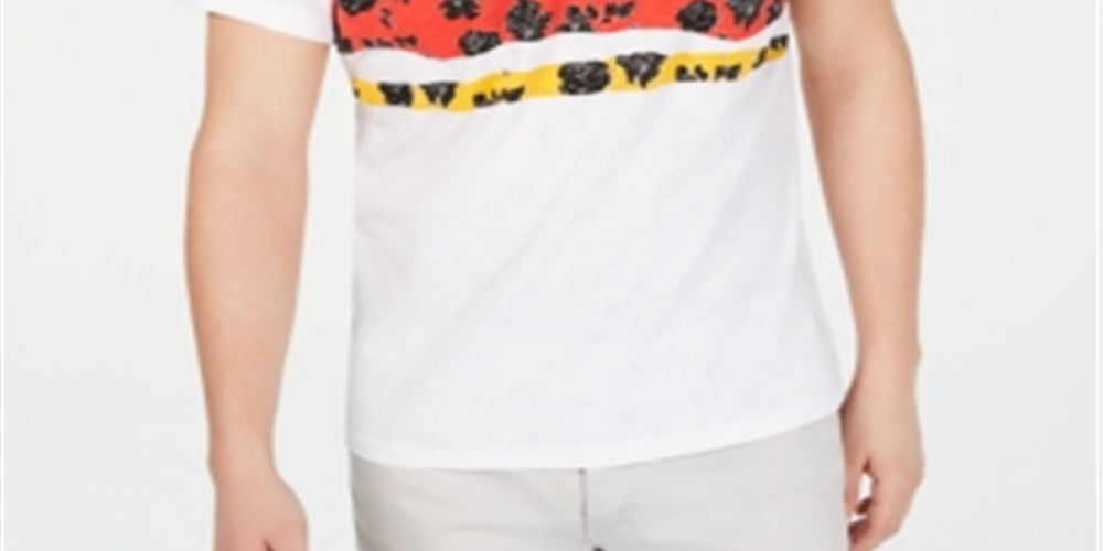 INC International Concepts Men's Graphic Tee V Neck Cartoon Strip Floral T-Shirt White Size X-Large