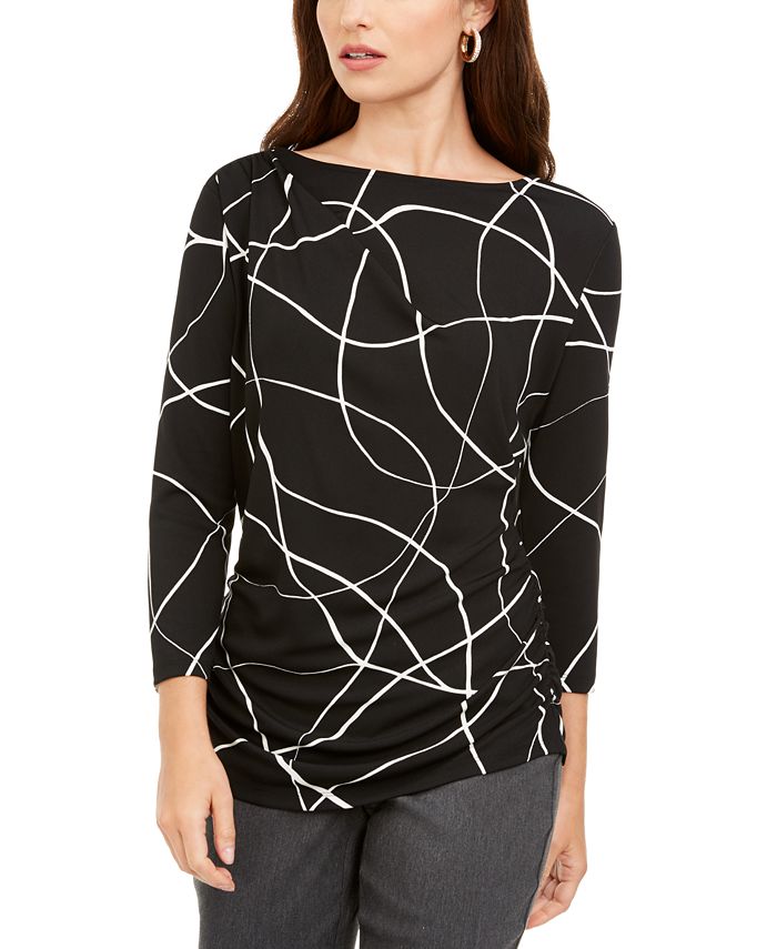 Alfani Women's Printed Ruched Top Black Size Small