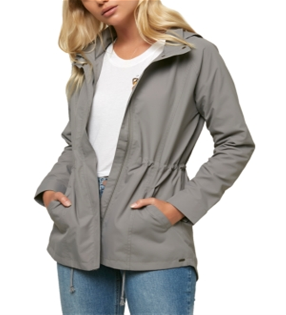 O'Neill Women's Gayle Hooded Water Resistant Windbreaker Jacket Gray Size X-Small