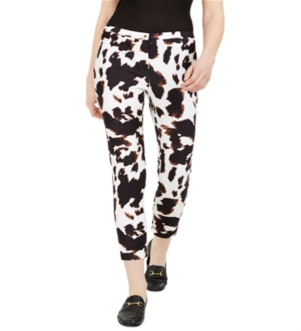 Calvin Klein Women's X Fit Cow Print Slim Ankle Pants Black Size 4