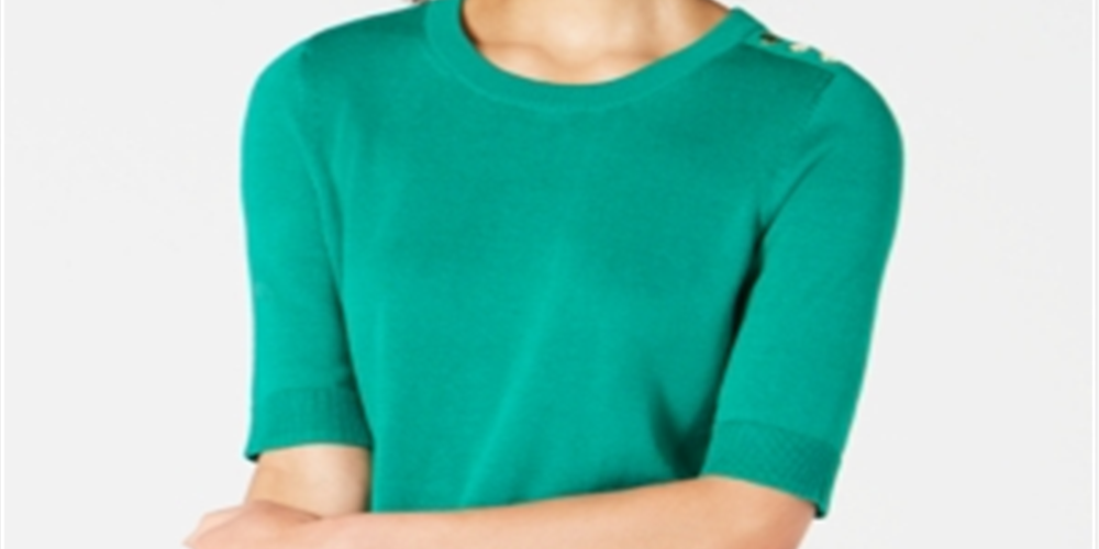 Charter Club Women's Button Shoulder Sweater Green Size Large