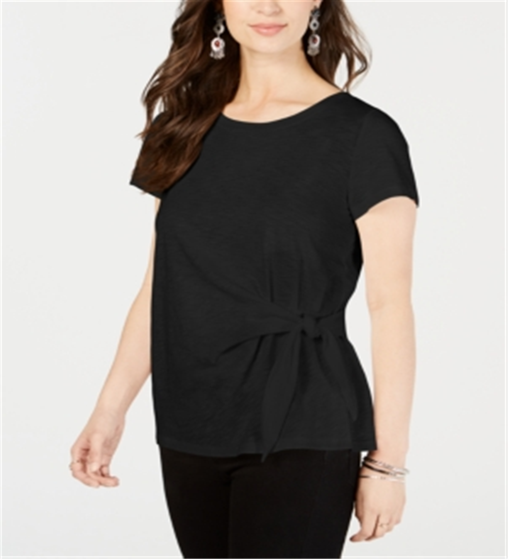 Style & Co Women's Side Tie Top Black Size X-Small
