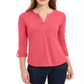 Charter Club Women's Supima Cotton Split Neck Top Red Size Large
