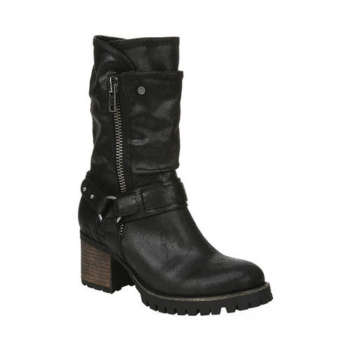 Carlos By Carlo Santana Women's Harness Detail Lug Sole Studded Georgina Round Toe Block Heel Boots Black Size 6 M