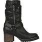 Carlos By Carlo Santana Women's Harness Detail Lug Sole Studded Georgina Round Toe Block Heel Boots Black Size 6 M