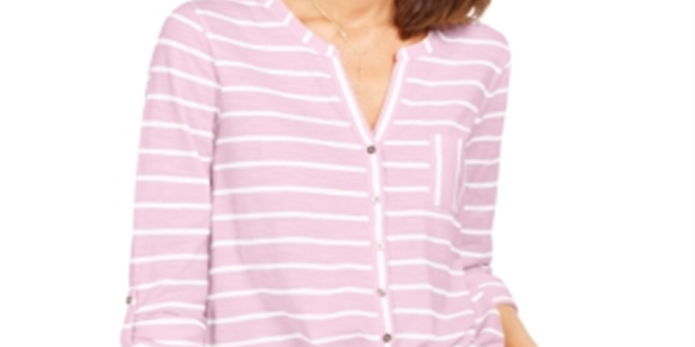 Style & Co Women's Printed Tie Front Top Pink Size Medium