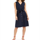 Charter Club Women's Linen Blend Button Front Dress Blue Size 12