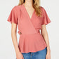 Monteau Women's Flutter Sleeve Peplum Top Pink Size Petite X-Large