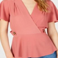 Monteau Women's Flutter Sleeve Peplum Top Pink Size Petite X-Large
