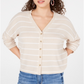 Hippie Rose Women's V Neck Long Sleeve Casual Top Brown Size Medium