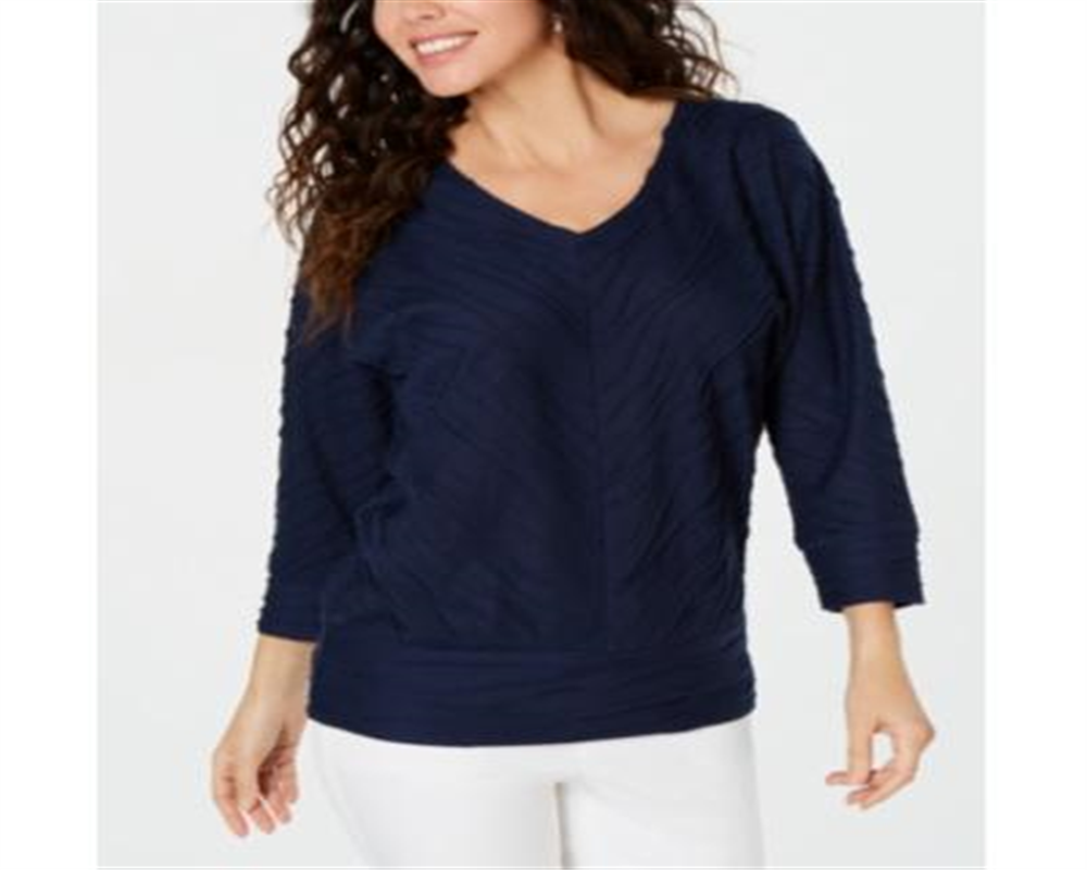 JM Collection Women's Wavy Texture Dolman Top Blue Size Petite Small