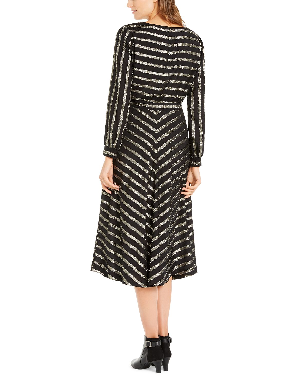 Alfani Women's Metallic Striped Crewneck Knit Top Black Size X-Small